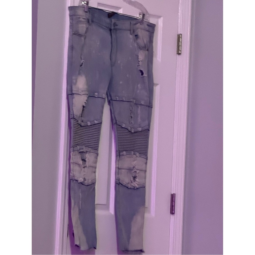 Men's Distressed Straight Jeans - Light Blue
